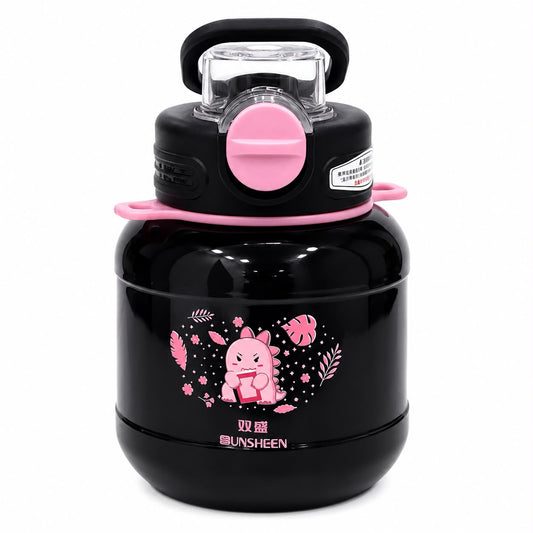 Kids Cartoon Water Bottle with Straw & Handle – Leakproof Large Capacity Water Jug for School & Travel