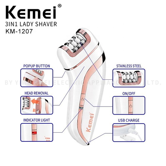 Kemei Lady's Grooming Kit KM-519A | USB Rechargeable Epilator & Lady Shaver