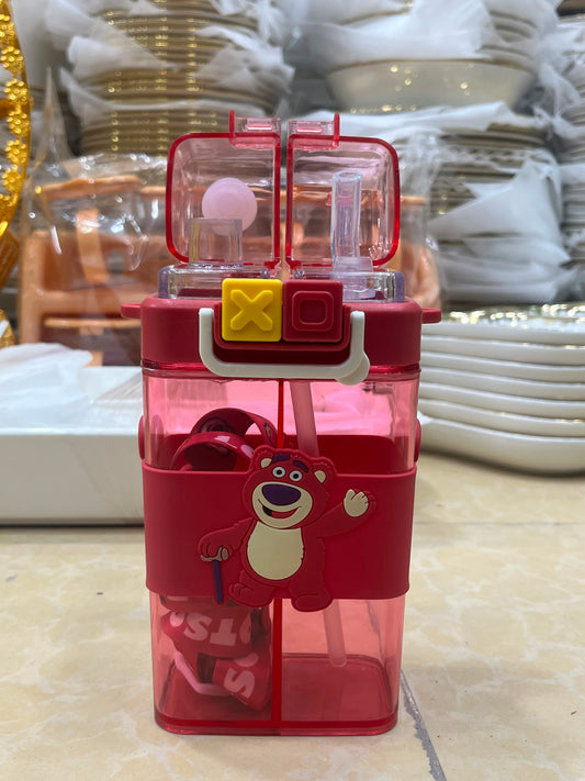 🧸 Cute Cartoon Kids Water Bottle with Dual Drinking Modes & Carry Strap | Leak-Proof