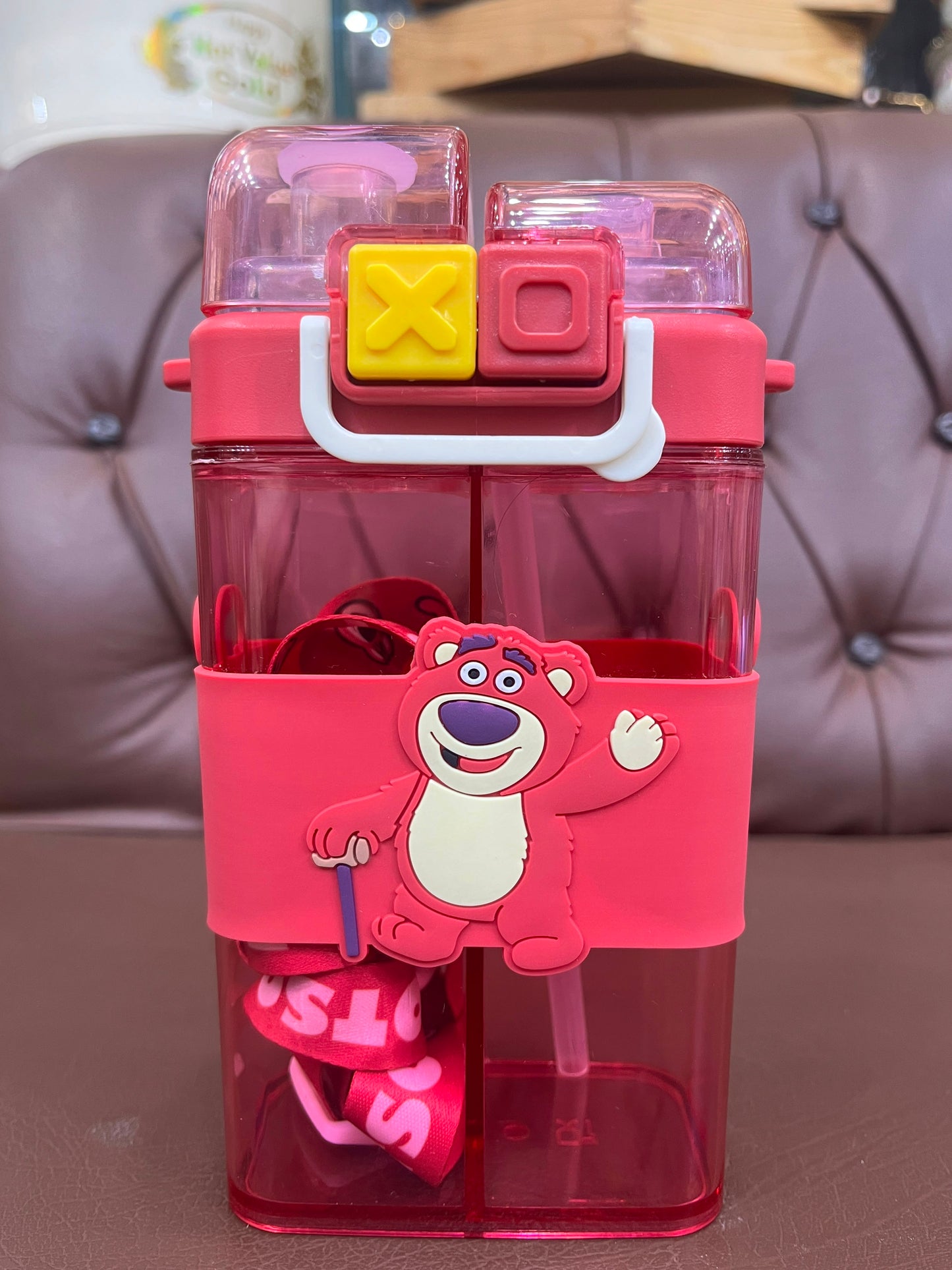 🧸 Cute Cartoon Kids Water Bottle with Dual Drinking Modes & Carry Strap | Leak-Proof