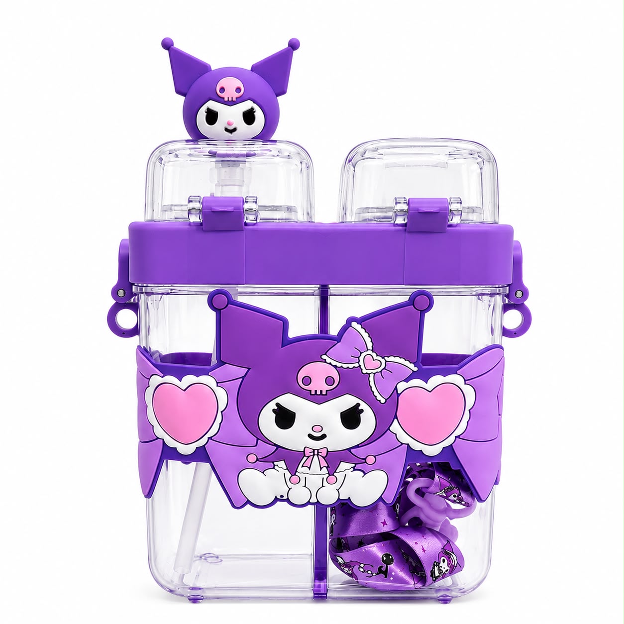 💙 Cute Kuromi Kids Water Bottle with Dual Drinking Modes & Carry Strap | Leak-Proof